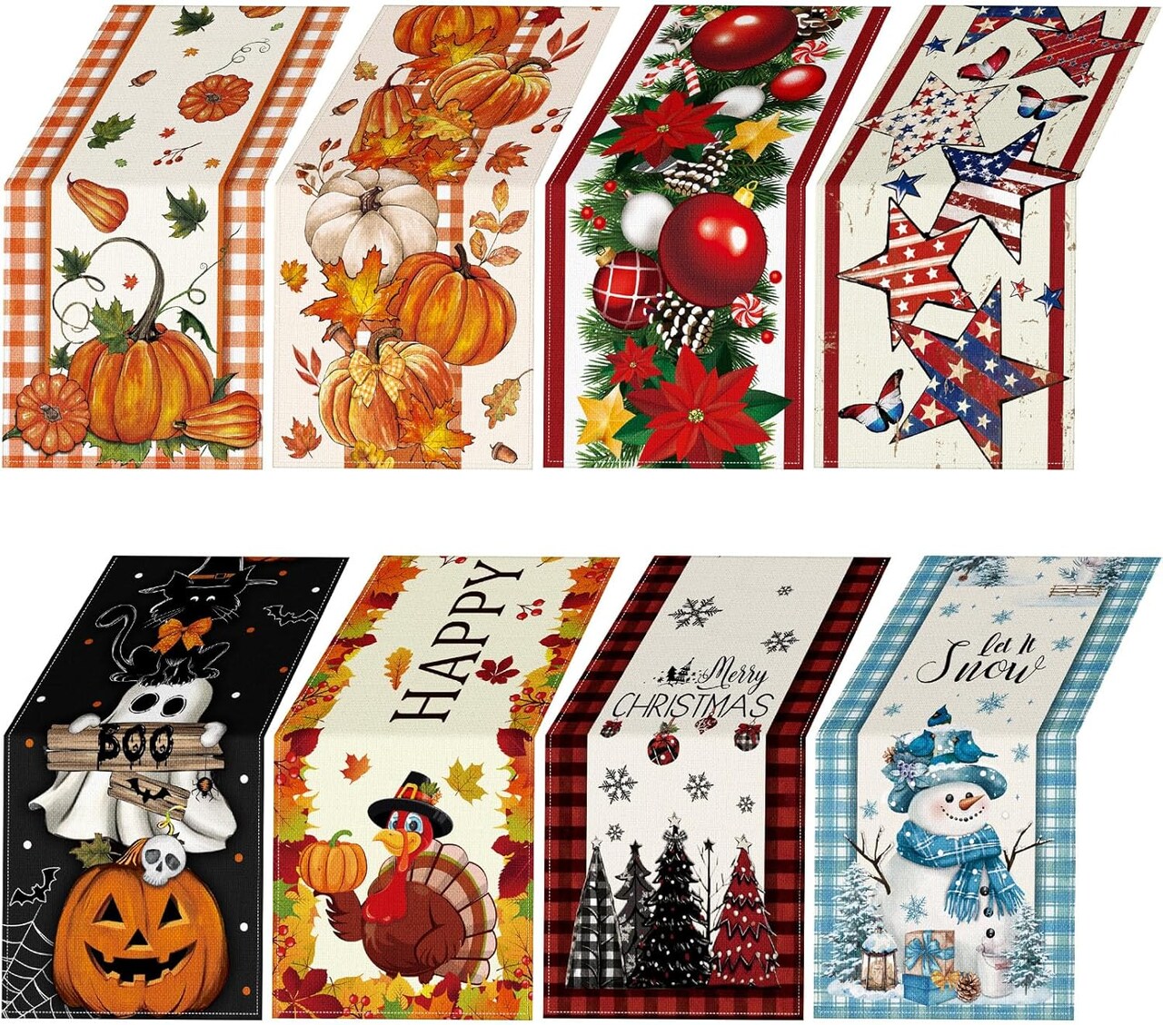 8 Pcs Fall Holiday Seasonal Table Runner (Colorful) 	13 x 72 inches